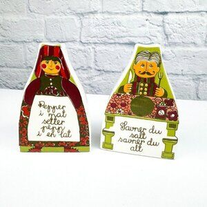 Figgjo Flint Folk Art Man and Woman Salt & Pepper Shakers 3.5 inches No Stoppers